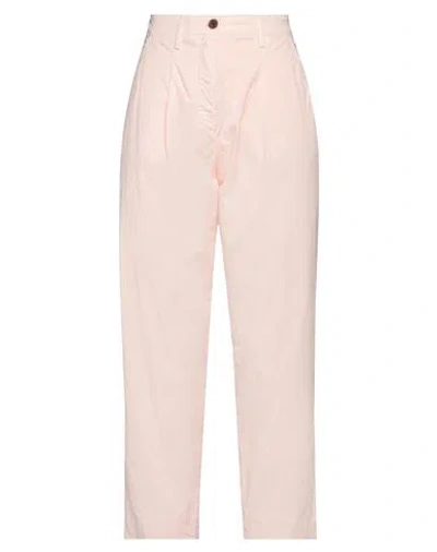 White Sand Woman Pants Light Pink Size 10 Cotton, Elastane