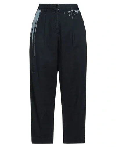 White Sand Woman Pants Midnight Blue Size 8 Linen, Cotton, Elastane In Black