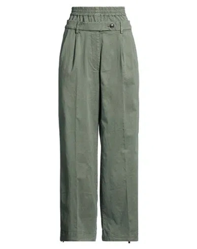 White Sand Woman Pants Military Green Size 4 Cotton, Tencel, Silk, Elastane In Gray