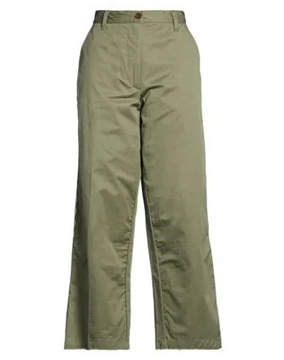 White Sand Woman Pants Military Green Size 8 Cotton, Elastane