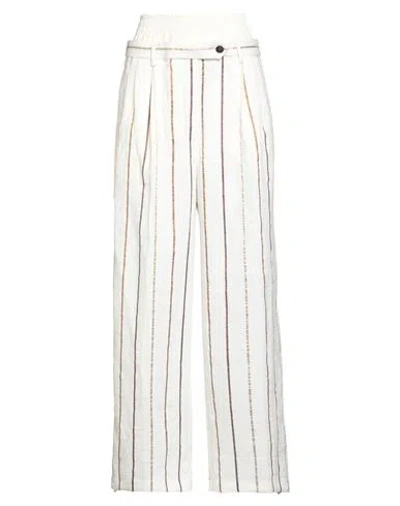White Sand Woman Pants Off White Size 6 Polyester, Cotton, Linen