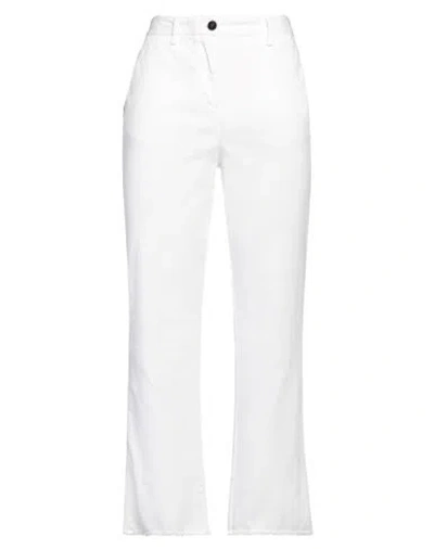 White Sand Woman Pants White Size 6 Linen, Cotton, Elastane
