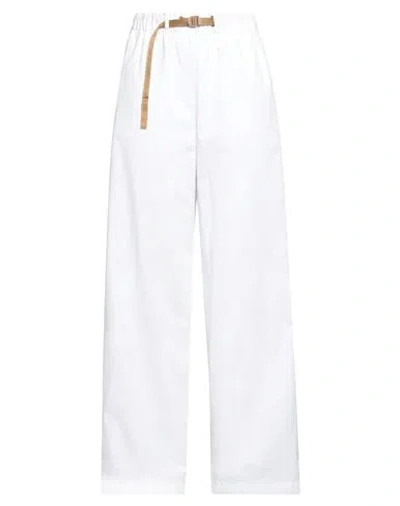 White Sand Woman Pants White Size 8 Cotton, Elastane