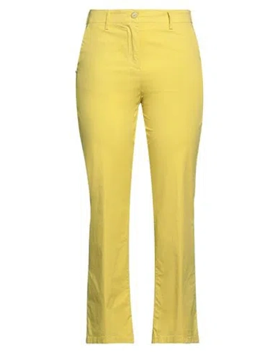 White Sand Woman Pants Yellow Size 4 Cotton, Elastane