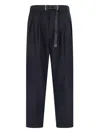 White Sand Buckle Pleated Trousers In Blue