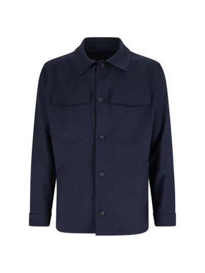 WHITE SAND WOOL-BLEND SHIRT - NAVY