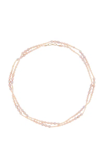 White/space Dario Opera 14k Yellow Gold Pearl Necklace In Pink