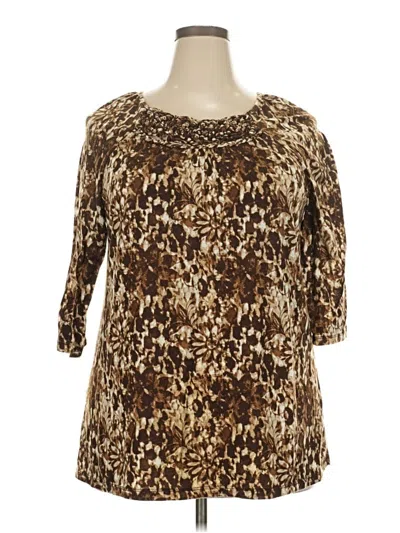 Pre-owned White Stag 3/4 Sleeve Top Brown Scoop Neck Tops