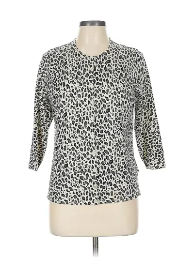 Pre-owned White Stag 3/4 Sleeve Top Ivory Animal Print Pattern Crew Neck Tops