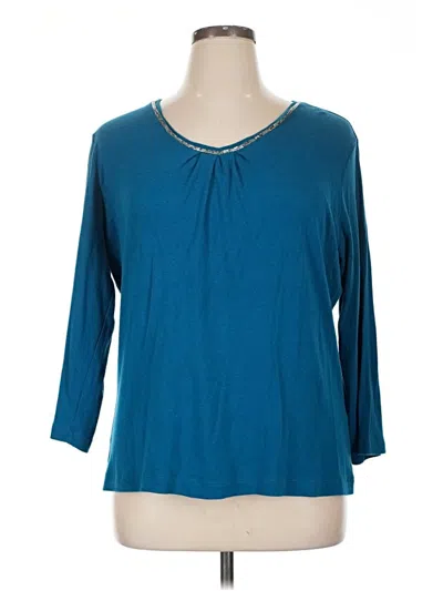 Pre-owned White Stag 3/4 Sleeve Top Teal Scoop Neck Tops In Blue