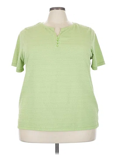 Pre-owned White Stag Short Sleeve Top Green Keyhole Neckline Tops