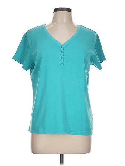 Pre-owned White Stag Short Sleeve Top Teal V Neck Tops In Blue