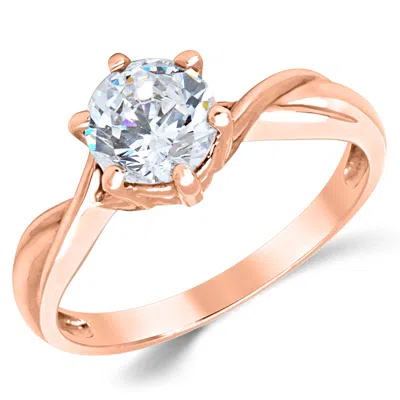 Pre-owned White Star Jewels 14k Solid Rose Gold Cz Cubic Zirconia Solitaire Engagement Promise Ring In White/colorless