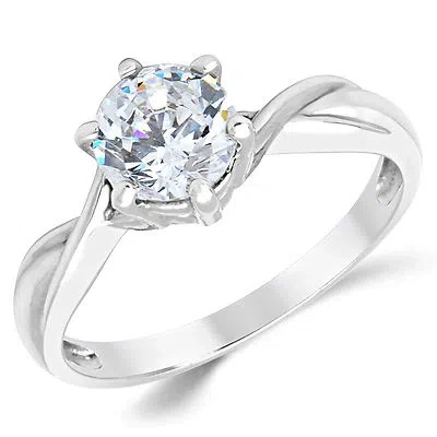 Pre-owned White Star Jewels 14k Solid White Gold Cz Cubic Zirconia Solitaire Engagement Promise Ring In White/colorless