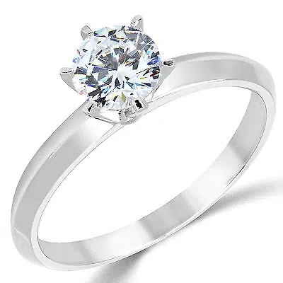 Pre-owned White Star Jewels 14k Solid White Gold Cz Cubic Zirconia Solitaire Engagement Promise Ring In White/colorless