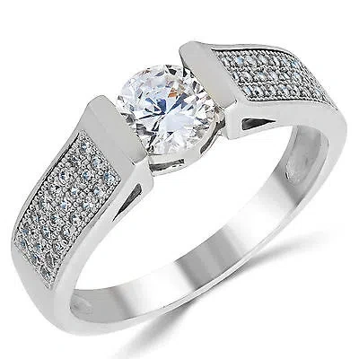 Pre-owned White Star Jewels 14k Solid White Gold Cz Cubic Zirconia Solitaire Engagement Ring In White/colorless