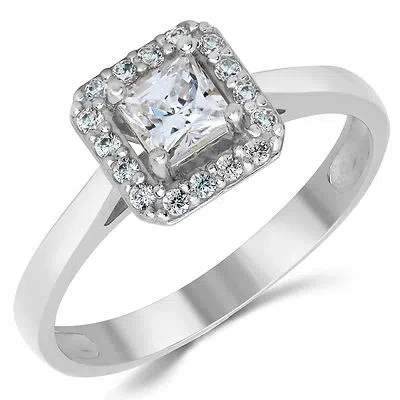 Pre-owned White Star Jewels 14k Solid White Gold Cz Cubic Zirconia Solitaire Halo Design Engagement Ring In White/colorless