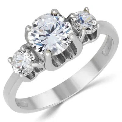 Pre-owned White Star Jewels 14k Solid White Gold Cz Cubic Zirconia Three Stone Engagement Ring In White/colorless