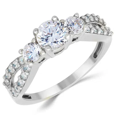 Pre-owned White Star Jewels 14k Solid White Gold Cz Cubic Zirconia Three Stone Engagement Ring In White/colorless