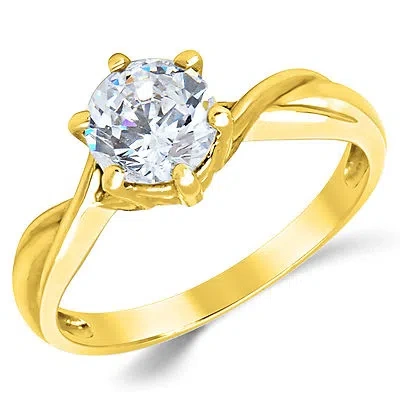 Pre-owned White Star Jewels 14k Solid Yellow Gold Cz Cubic Zirconia Solitaire Engagement Promise Ring In White/colorless