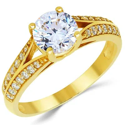 Pre-owned White Star Jewels 14k Solid Yellow Gold Cz Cubic Zirconia Solitaire Engagement Ring 1.0 Ct. In White/colorless