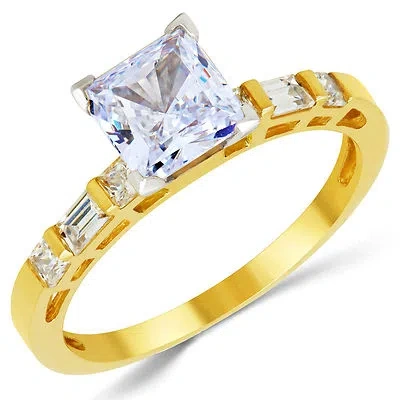 Pre-owned White Star Jewels 14k Solid Yellow Gold Cz Cubic Zirconia Solitaire Engagement Ring 1.25 Ct. In White/colorless