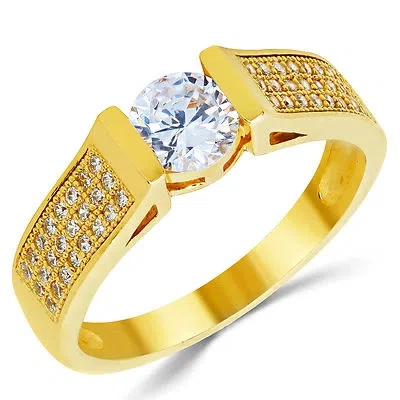 Pre-owned White Star Jewels 14k Solid Yellow Gold Cz Cubic Zirconia Solitaire Engagement Ring In White/colorless