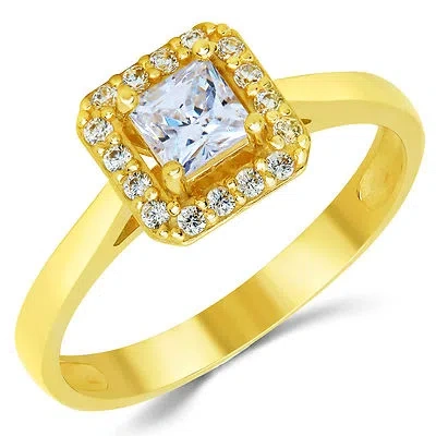 Pre-owned White Star Jewels 14k Solid Yellow Gold Cz Cubic Zirconia Solitaire Halo Design Engagement Ring In White/colorless