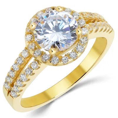 Pre-owned White Star Jewels 14k Solid Yellow Gold Cz Cubic Zirconia Solitaire Halo Engagement Ring 1.25 Ct. In White/colorless