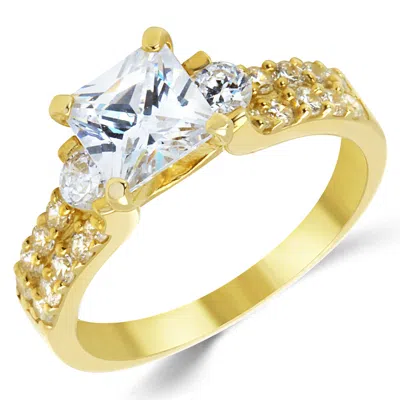 Pre-owned White Star Jewels 14k Solid Yellow Gold Cz Cubic Zirconia Three Stone Engagement Ring In White/colorless