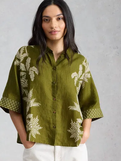 White Stuff Cassie Linen Shirt In Green
