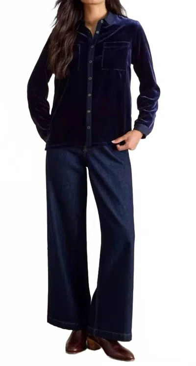 White Stuff Sophie Velvet Button Down Shirt In Dark Navy In Blue