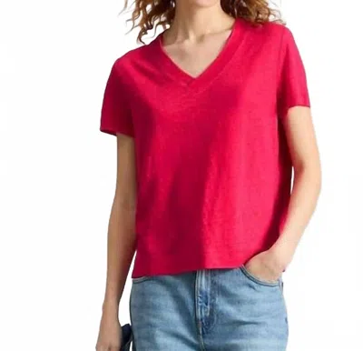 White Stuff Susie V Neck Linen Tee In Dark Pink In Multi