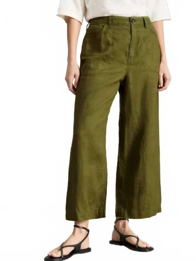 White Stuff Tia Linen Wide Leg Crop Trousers In Mid Green