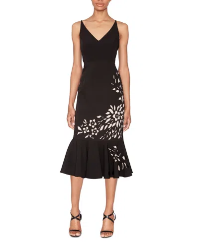White Tie By Shani Shani Women's Laser Cut Flounce-hem Midi Dress In Black,nude