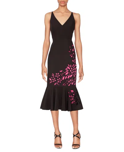White Tie By Shani Shani Women's Laser Cut Flounce-hem Midi Dress In Black,pink