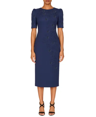 White Tie By Shani Women's Laser Cut Floral Applique Midi Dress In Blue