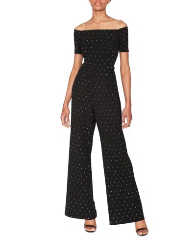 White Tie By Shani Women's All Over Crystal Jumpsuit In Black