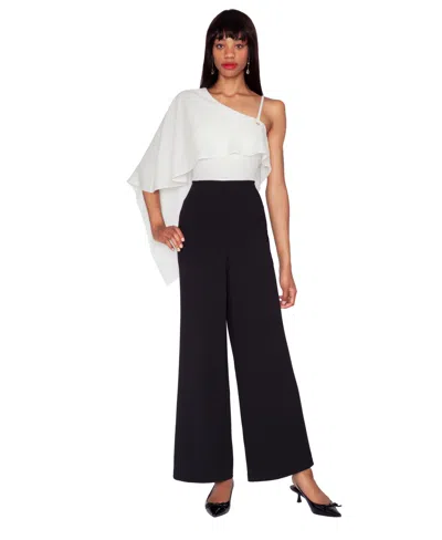 White Tie By Shani Women's One-shoulder Cape Jumpsuit In Multi