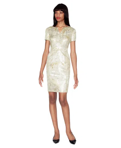 White Tie By Shani Women's V-neck Waist Bow Sheath Dress In Gold