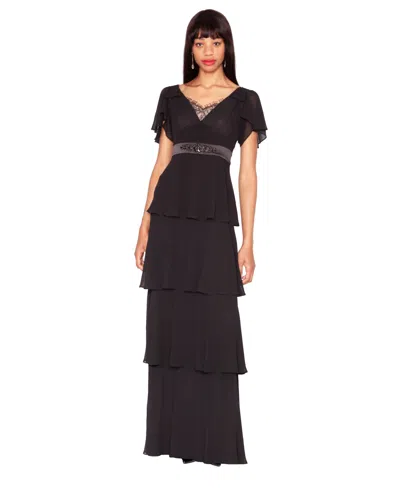 White Tie By Shani Women's V-neck Ruffle Ball Gown In Black