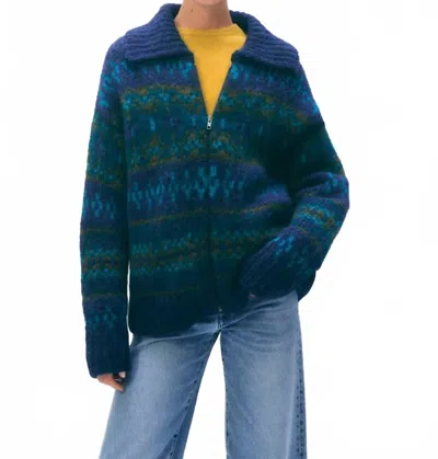 White + Warren Alpaca Blend Fair Isle Bomber Cardigan In Teal Combo In Green