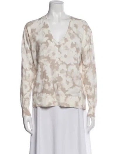 Pre-owned White + Warren Animal Print V-neck Sweater In Neutral