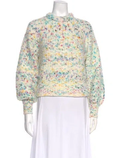Pre-owned White + Warren Baby Alpaca Floral Print Sweater In Neutral