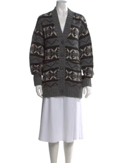 Pre-owned White + Warren Baby Alpaca Patterned Sweater In Gray