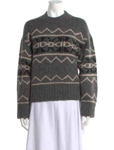 Pre-owned White + Warren Baby Alpaca Patterned Sweater In Grey