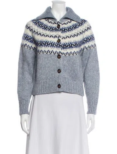 Pre-owned White + Warren Baby Alpaca Printed Sweater In Blue