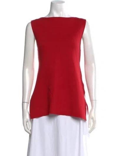Pre-owned White + Warren Bateau Neckline Sleeveless Top In Red