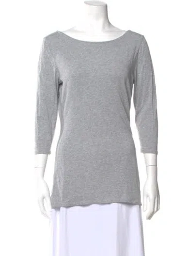 Pre-owned White + Warren Bateau Neckline Three-quarter Sleeve T-shirt In Gray