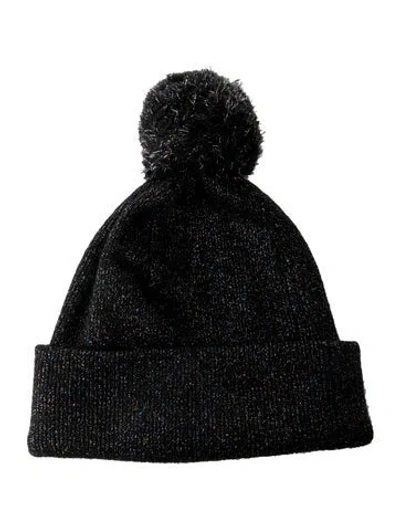 Pre-owned White + Warren Black Glitter Beanie